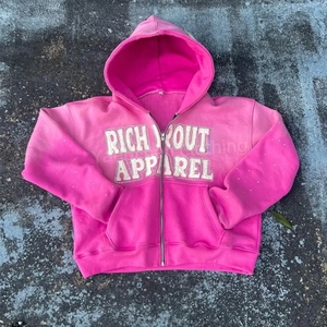 <span class=keywords><strong>Felpa</strong></span> con cappuccio da 500gsm personalizzata ricamata con Zip <span class=keywords><strong>viola</strong></span> da <span class=keywords><strong>uomo</strong></span> - Product Image 2