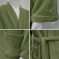 Peignoir personnalisé avec logo, col kimono, en polaire vert, épais et moelleux, style enveloppant après la douche, vêtement de nuit pour toutes les saisons