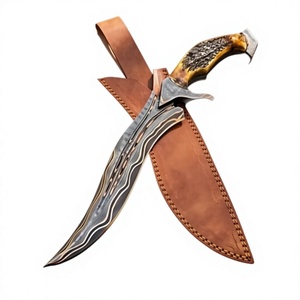DIY Outdoor Hunting Tool Stainless Damascus Steel <b>Knives</b> With Stag Horn <b>Handle</b> Fine Leather Sheath Stag <b>Handle</b> Knifes - Product Image 3