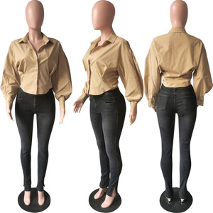 Fall 2021 Women Clothes Fashion <strong>White</strong> Top Lantern Long Puff Sleeve <strong>Shirts</strong> Bulk Womens Character Tops Woman Ladies Blouses - Product Image 2
