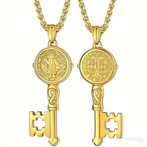 Joyería de Moda, Collar con Llave de <span class=keywords><strong>San</strong></span> <span class=keywords><strong>Benito</strong></span> Exorcista, Chapado en Oro de 18K, Acero Inoxidable, para Hombre, Aniversario, Fiesta - Product Image 3