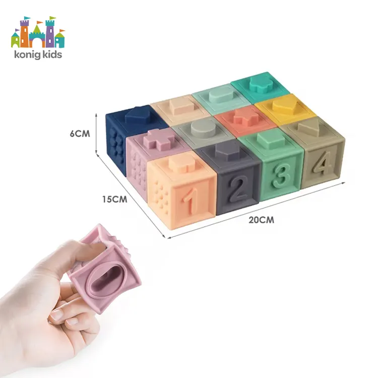 Konig Kids OEM ODM juguetes para los ninos juguetes de bebe baby spielzeug 3D Soft Rubber Teether Baby Building Blocks