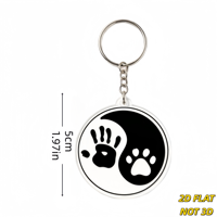 Porte-clés en acrylique Yin Yang avec empreinte de main et de patte, porte-clés rond fantaisie, léger, thème amusant, unisexe
