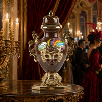 Vase Urne Décoratif en Porcelaine Style Côtier, Façonné à la Main, Écologique, Multicolore, avec Coiffe Ornée de Pierres, à Double Anse