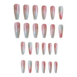 24 <span class=keywords><strong>faux</strong></span> ongles longs en forme de cercueil, dégradé <span class=keywords><strong>rose</strong></span> et bleu brillant, réutilisables, en acrylique, pour femmes, usage quotidien - Product Image 4