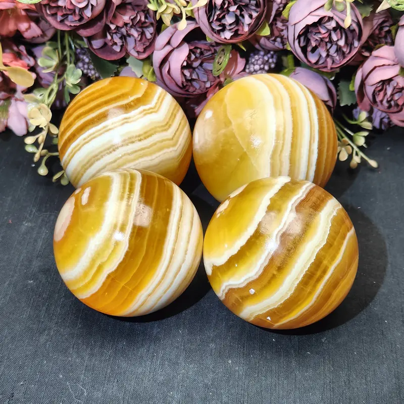 Wholesale Yellow Honey Iceland Sphere High Quality Crystals Yellow Orange Calcite Striped Ball For Healing