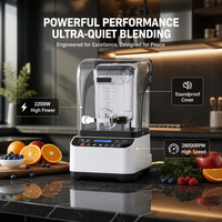 Blender Komersial 1.8L 2200W Baja Tahan Karat 304 Pisau Lepas Pasang 28000 RPM Kecepatan Variabel 3-5 Pengaturan Pelindung Cipratan untuk Hotel