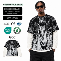 T-shirt unisexe à col rond épais OEM, personnalisé avec logo imprimé, pour homme, sublimation, manches longues, coupe oversize et courte, style boxy