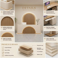 Comptoir de réception minimaliste en demi-cercle cannelé sur mesure avec arche intégrée et éclairage LED pour salon de beauté et clinique esthétique