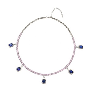 Bling hip hop bijoux chaîne en cristal zircon avec pendentif en verre rectangle <span class=keywords><strong>tour</strong></span> <span class=keywords><strong>de</strong></span> <span class=keywords><strong>cou</strong></span> pour femmes - Product Image 5
