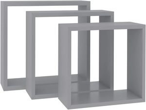 Décoration murale pour la maison suspendue 3 pcs <span class=keywords><strong>cube</strong></span> mural en bois gris étagères flottantes ensemble d'étagères - Product Image 2