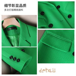 Women's Green Blazer Double Breasted Solid Color Polyester Casual Loose Fit Suit Jacket - Product Image 3
