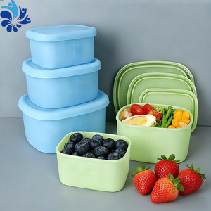 Silicone Lunch <b>Box</b> 3-Piece Set Rectangle With Lid Microwave Safe <b>Camping</b> Food <b>Storage</b> Container Freshness Locking Airtight - Product Image 2