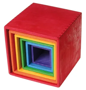 Boîtes empilables en bois CE Couleurs arc-en-ciel-Blocs de nidification et de tri pour les tout-petits-Cubes empilables Jouets éducatifs d'apprentissage