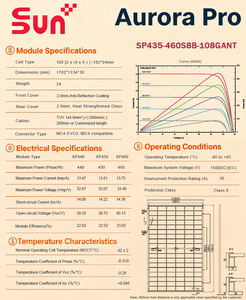 Panneau solaire en verre haute efficacité SUNPLUS 445W - Bifacial et pour la technologie, 22,5 % d'efficacité, usage industriel, stock US - Product Image 2