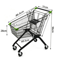 Chariot de courses chromé pour magasin de détail, cadre robuste, roues en caoutchouc, siège enfant pliable, approvisionnement en gros