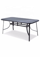 Table à manger rectangulaire et noire, meuble d'extérieur, Table en verre avec dossier haut, 7 pièces