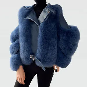 2020 Mới Bán Buôn Thanh Lịch Mùa Đông Phụ Nữ Da Chính Hãng Bất Fox Fur Xe Gắn Máy Áo Khoác Với Vành Đai