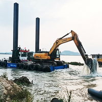 Ponton d'excavation fluviale robuste avec flèche longue portée et pompe haute pression