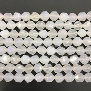 Cuentas de ágata blanca con corte de diamante facetado de estrella natural, cadena de cuentas de piedra de ágata para fabricación de joyas 6mm 8mm 10mm, longitud 38cm 15" - Product Image 1