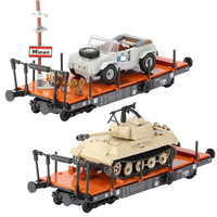 Modèle de train Panzer Tank avec wagon-plat, ensemble de construction MOC, jouet, transporteur ferroviaire sans rail, blocs de construction