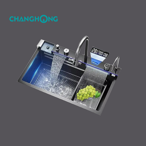 Cuba Pia Aquafina Fregadero Cascada Fregaderos de cocina inteligentes de acero inoxidable Modern Pull Out 304 SS Multifunción Negro Undermount - Product Image 1