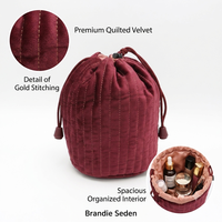 Sac à cordon cylindrique personnalisé en velours et flanelle matelassé, grande capacité, pour cosmétiques, maquillage et articles de toilette, idéal pour les voyages