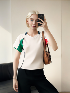 <span class=keywords><strong>T</strong></span>-<span class=keywords><strong>shirt</strong></span> pour <span class=keywords><strong>homme</strong></span> de haute qualité à <span class=keywords><strong>col</strong></span> en <span class=keywords><strong>V</strong></span>, personnalisable, imprimé à l'écran, unisexe, bicolore, avec logo - Product Image 2