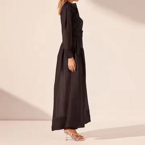 Nuevo Vestido de Verano con Logotipo Personalizado, Vestido de Negocios con Cuello Alto, Manga Larga, Botones, Estilo Polo, Vestido Modesto de Lino y Algodón para Mujer - Product Image 4