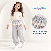 Smiledotkids Pantalon de jogging personnalisé pour enfants, gris, taille à lacets, broderie chat, nœud rouge, doux, OEM ODM, pour petites filles, vente en gros, nouveauté