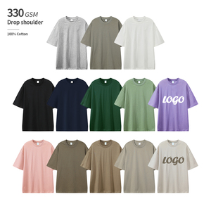 เสื้อยืดคอกลมผ้าฝ้ายถัก 100% หนัก 330 GSM ทรงโอเวอร์ไซส์ สีพื้น ปรับแต่งได้ สำหรับผู้ชาย ไหล่ตก สไตล์ลำลอง รับผลิตแบบ OEM - Product Image 1