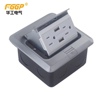 Kotak Soket Lantai Aluminium Alloy Tahan Air IP40 20A GFCI dengan 2 Outlet Port USB-C & USB-A Kabel 1.5m untuk Penggunaan Hunian AS/UK