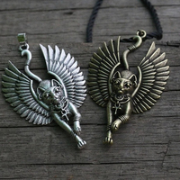 Collier Chat Bastet, Statue de Bastet de l'Égypte ancienne, Sphinx égyptien, Pendentif Chat noir Bastet, Chat égyptien avec ailes