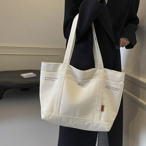 New Style Fashion Custom Letter Canvas <strong>Bags</strong> Women Shoulder Cotton Canvas Tote <strong>Bag</strong> with Pocket for Class and <strong>Work</strong> - Product Image 3
