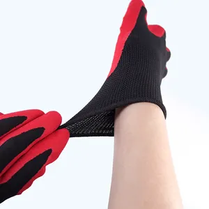 13G Red Polyester Black Nitrile Sandy Coated Finish Gloves