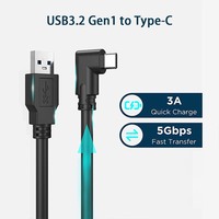 Cable de Carga Rápida USB 3.2 Gen1 Tipo-C de 16 pies (3M/5M), 20V 60W 3A, Diseño en Ángulo Recto Personalizado para Auriculares VR y Conexión a Impresora