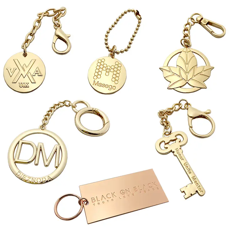 Étiquettes personnalisées à accrocher rondes en or, logo de marque en métal gravé avec chaîne à boules pour sacs à main, 50 pièces
