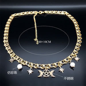 Collar con Pentagrama de la Triple Diosa Luna, Acero Inoxidable, Accesorio de Joyería para Mujer, Secreto de la Diosa <span class=keywords><strong>Hécate</strong></span> - Product Image 6