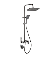Robinet de douche de salle de bain monocommande en laiton massif avec pommeau de douche pluie gris anthracite à touches piano, pistolet de pulvérisation inclus