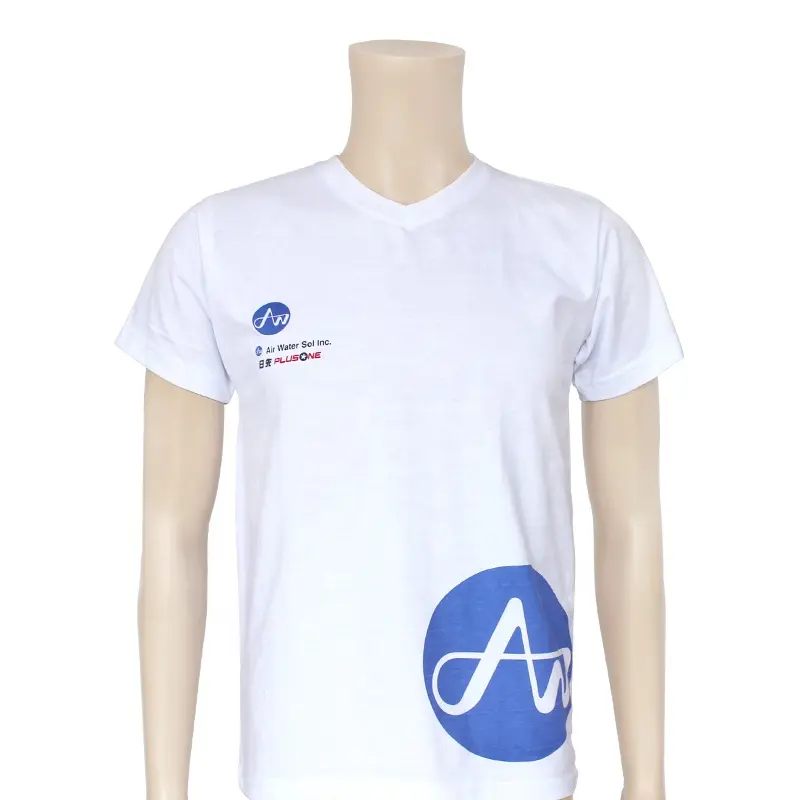 Advertising promotional factory price white 100 cotton custom your own design printing V neck t shirt