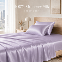 Parure de lit King Size en soie de mûrier 100% pure, tissu uni teint, drap-housse et housse de couette en satin