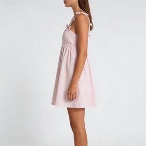 Vestido Mini Personalizado <span class=keywords><strong>con</strong></span> Rayas Rosas para <span class=keywords><strong>Mujer</strong></span>, Tirantes <span class=keywords><strong>con</strong></span> Lazo, Cuello Cuadrado, Corte en A, Cintura Alta, Estilo Elegante, Ropa Casual de Verano - Product Image 2