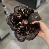 Élastiques à cheveux XXL en mousseline double couche imprimé léopard noir, style rétro chic, de bonne qualité, pour femmes