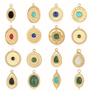 Collier en acier inoxydable minimaliste en gros, pendentifs <span class=keywords><strong>hexagramme</strong></span> en lapis-lazuli et turquoise, collier plaqué or 18 carats - Product Image 2