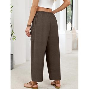 Pantalones Anchos de Cintura Alta para Mujer, Pantalones Palazzo Fluidos y Transpirables, Ropa de Lino Informal de Verano para el Trabajo, Talla Pequeña - Product Image 5
