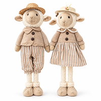 Figurines rustiques de couple de moutons en tissu polyester, technique de couture, pour décoration intérieure