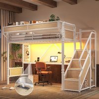 Lit superposé moderne en métal pour écoliers, taille double, avec bureau, prise électrique, bande LED, panneau perforé, paniers en maille, rangement, escalier, armoire, ODM OEM