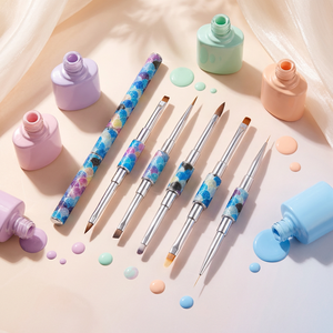 Lot de 5 pinceaux à ongles double tête effet écailles de sirène, manche métallique, en nylon, pour gel multifonctionnel - Product Image 1