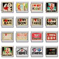 En gros, Breloques italiennes en émail 'Amour Familial' en acier inoxydable pour bracelets, pour la création de bijoux DIY (Maman, Papa, Fils, Fille, Femme, Sœur)