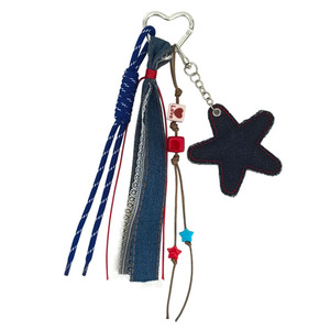 Porte-clés et breloque de sac vintage en denim, style Miu, avec pentagramme en forme de cœur, accessoire pour <span class=keywords><strong>cartable</strong></span>, vente en gros transfrontalière - Product Image 6
